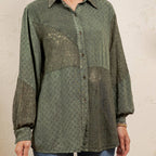 Young Threads - Vintage Washed Lace Patchwork Long Sleeve Shacket NEW