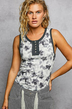 Pol Clothing - Round Neck Sleeveless Ribbed Floral Printed Knit Top