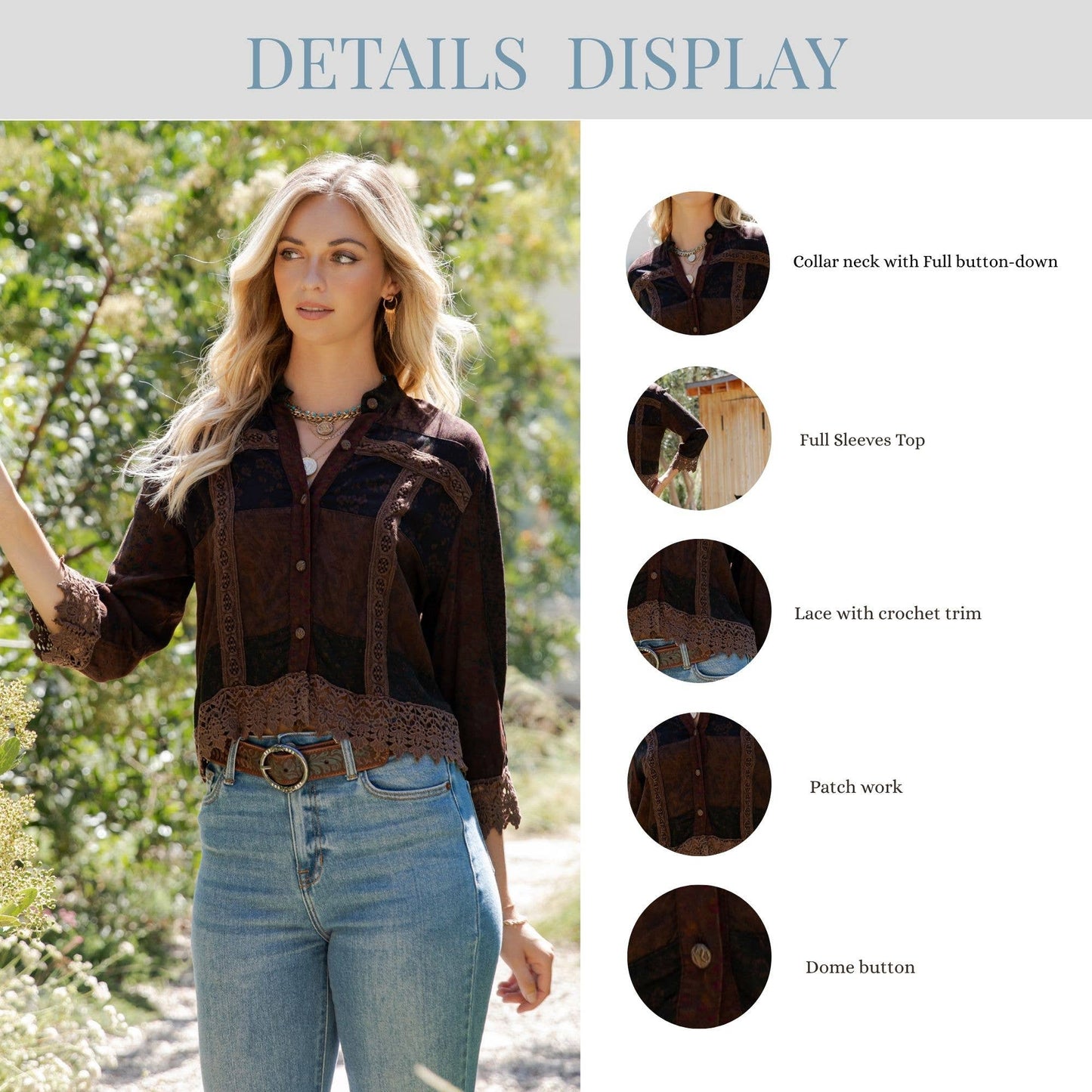 Young Threads - Earthy Boho Button Down Cropped Shirt