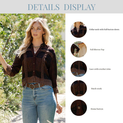 Young Threads - Earthy Boho Button Down Cropped Shirt