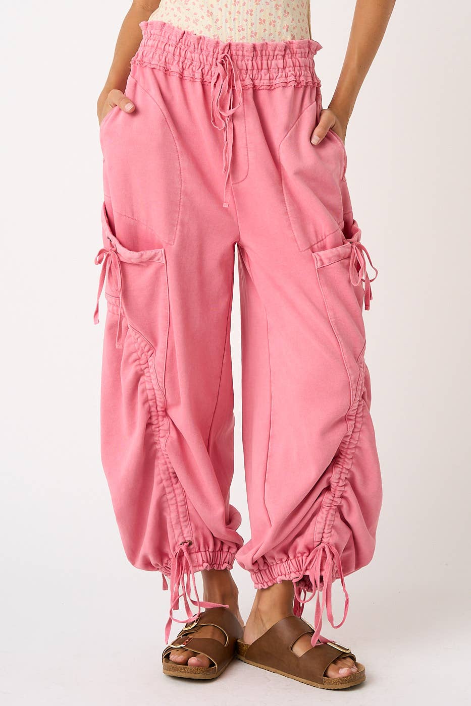 WASHED FRENCH TERRY DROP POCKET BALLOON PANTS