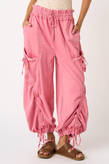 WASHED FRENCH TERRY DROP POCKET BALLOON PANTS