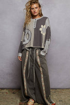 Pol Clothing - Round neck peace patch floral oversized fit knit top