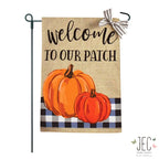 Blue Buffalo Plaid Pumpkins Burlap 2-Sided Garden Flag 12.5x18"