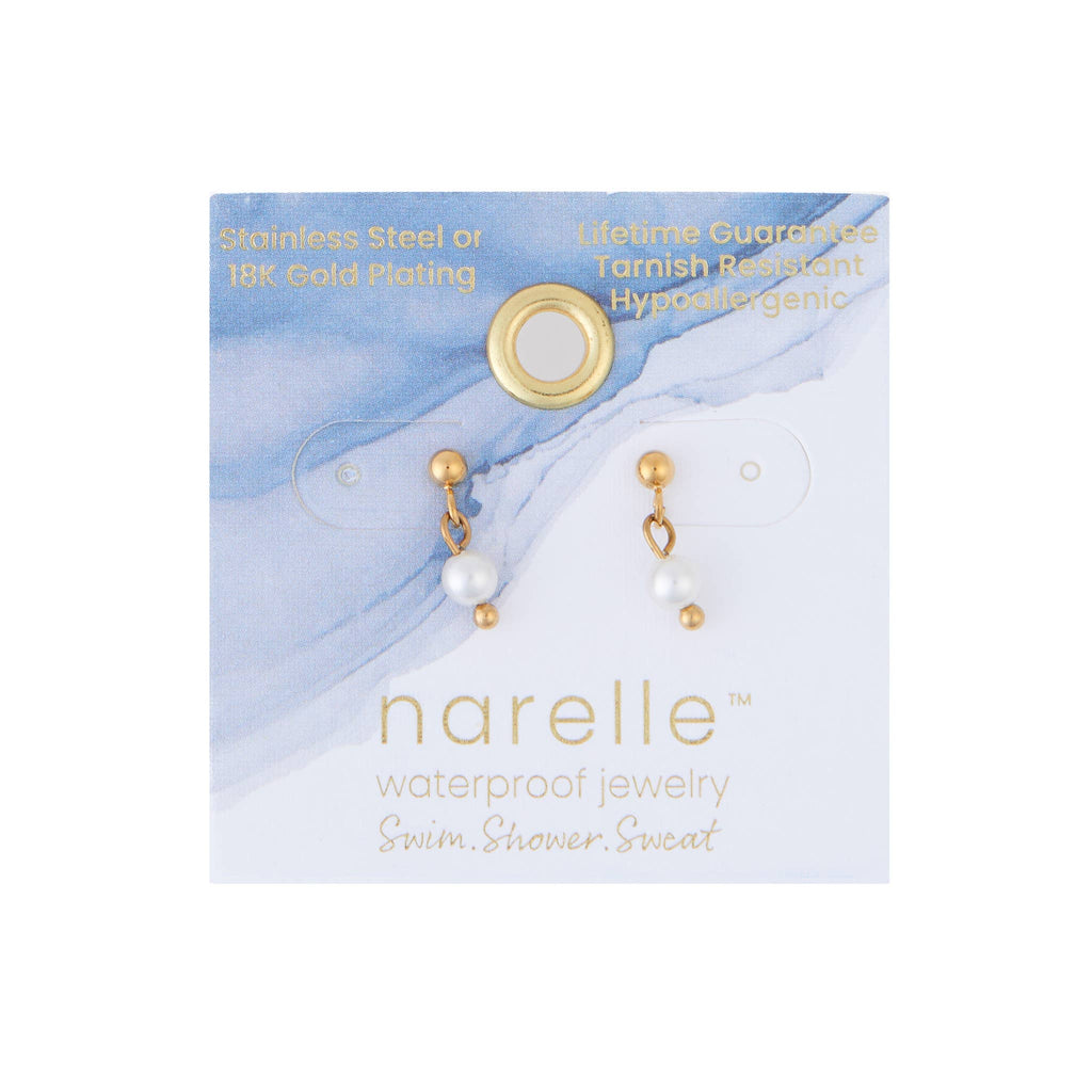 Howard's - Waterproof Earrings 18K Gold Pearl Dangle Studs