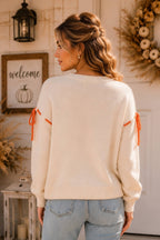 Thankful Pumpkin Graphic Tie-Sleeve Sweater-Main Strip
