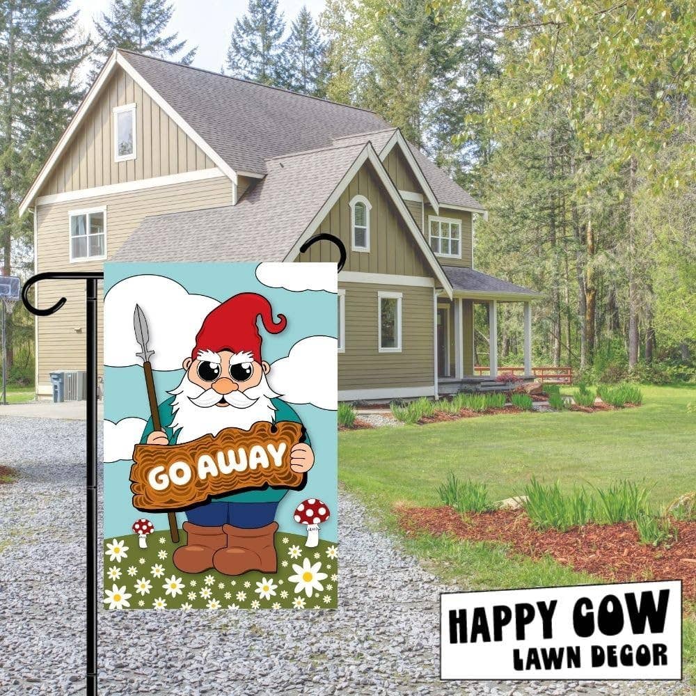 Happy Cow Lawn Decor - Gnome Go Away Garden Flag Outdoor Welcome Flag for Lawn