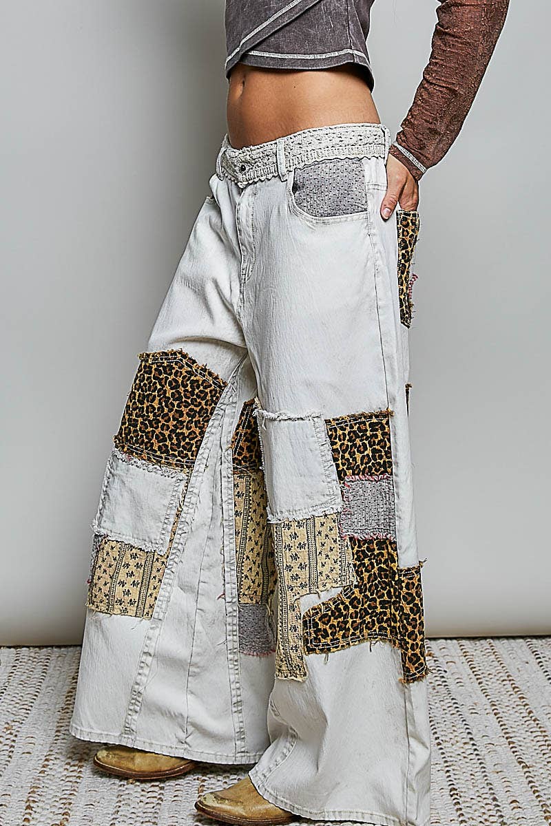 Pol Clothing - Handcrafted Vintage DIY Patchwork-Style Waistband Wide Pant