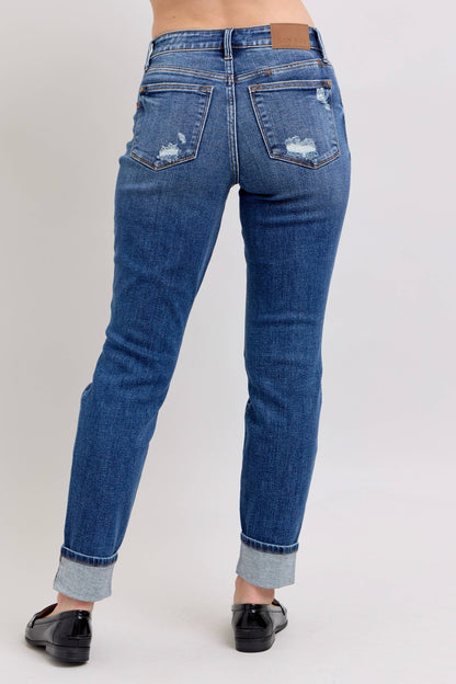 Judy Blue Jeans - Distressed Mid-Rise Boyfriend Fit
