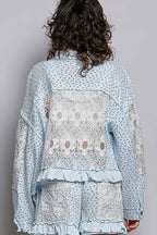 Pol Clothing - Floral Knit Balloon Sleeve Lace Patch Jacket Top