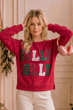 Holly Jolly Patchwork Graphic Holiday Sweatshirt-Main Strip