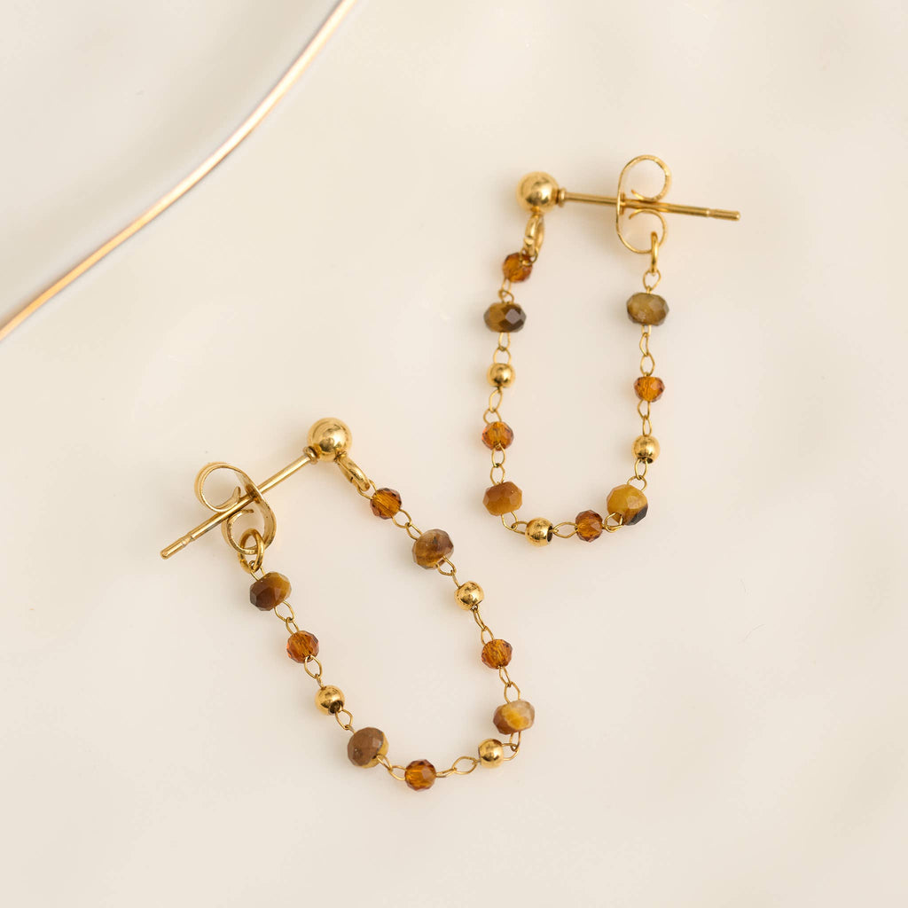 Howard's - Waterproof Earrings Gemstone Beaded Drop Narelle Gold