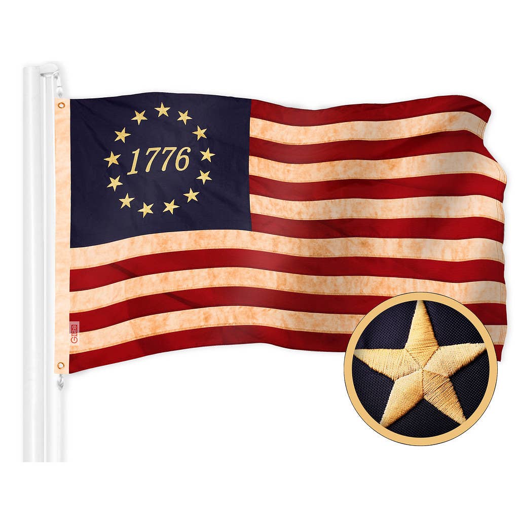 Betsy Ross 1776 Flag Tea Stained 2x3 Ft Embroidered