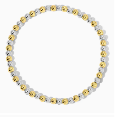 2.5MM Gold+Silver Metal Bead Stretch Bracelet
