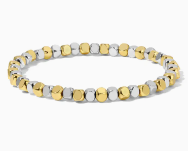 Squared Silver+Gold Metal Bead Stretch Bracelet