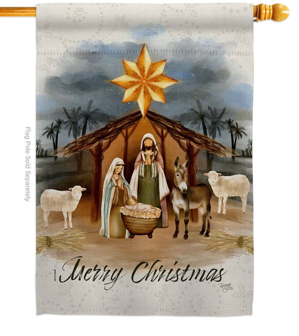Two Group Flag Co - Birth of Jesus Wintertime Nativity Christmas Decor Flag