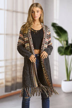 Maya PLUS FRINGE HEM AZTEC CARDIGAN