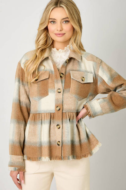 Perfect Peplum Fringe Plaid Jacket