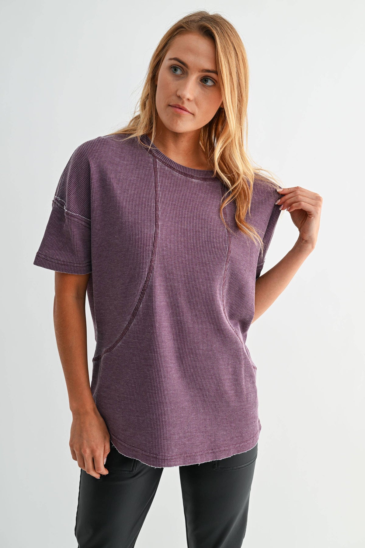 Cotton Blend Mineral Wash Waffle Short Sleeve Tee