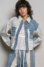 Pol Clothing - Cable Knit Lace Patchwork Woven Long Sleeve Shirt Top