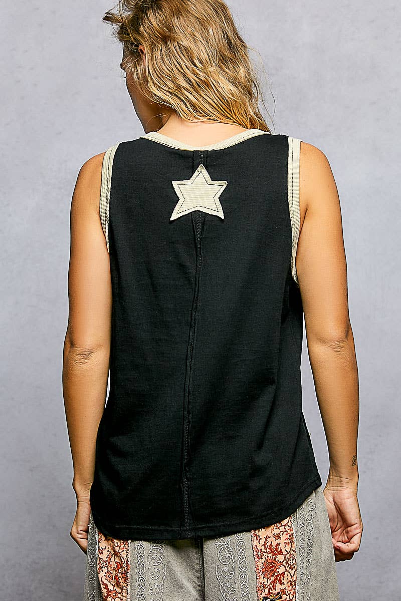 Pol Clothing - V-neck Sleeveless Front Star Patches