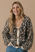 Haptics - Scoop Neck Leopard Gold Buttons Cardigan