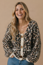 Haptics - Scoop Neck Leopard Gold Buttons Cardigan