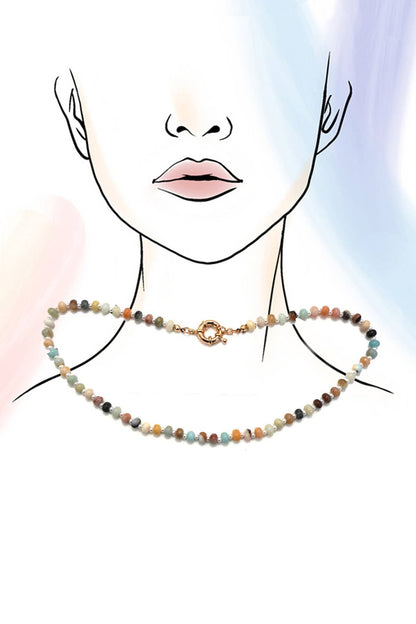 NATURAL STONE CHARM  SPRING CLASP BEADED NECKLACE