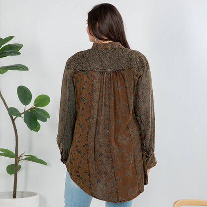 Young Threads - Front-Open Boho Shirt with Quilted Emb & Rayon Tiers