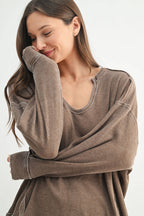 Cotton Blend Waffle Knit Oversized Long Sleeve