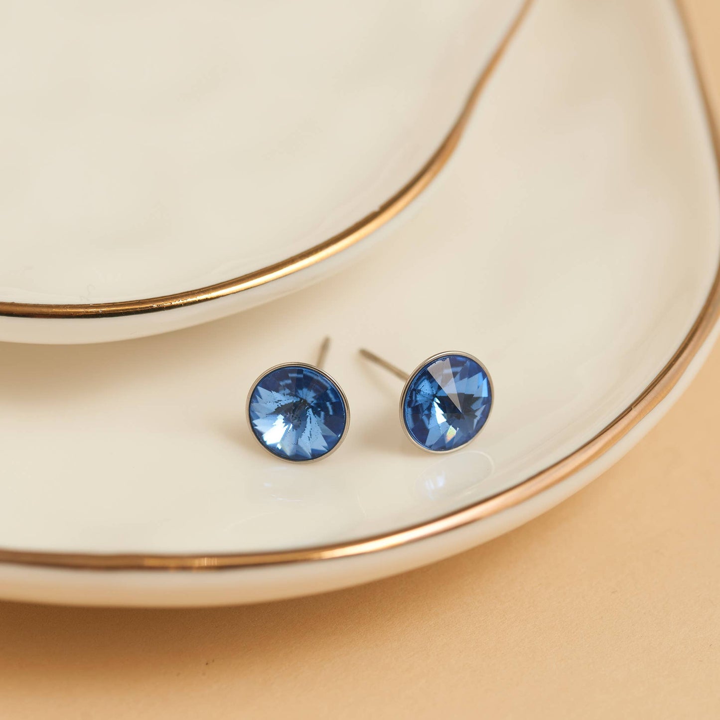 Howard's - Waterproof Earrings Rivoli Crystal Studs in Stainless Steel