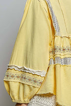 Pol Clothing - Embroidery Lace Contrast Square Neck Long Sleeve top