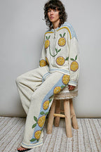 Pol Clothing - 3D Embroidery Long Sleeve Cozy Pullover Berber Sweater