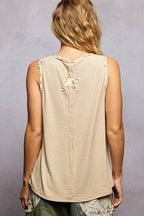 Pol Clothing - Boho Floral Star Patch Rib Sleeveless Top