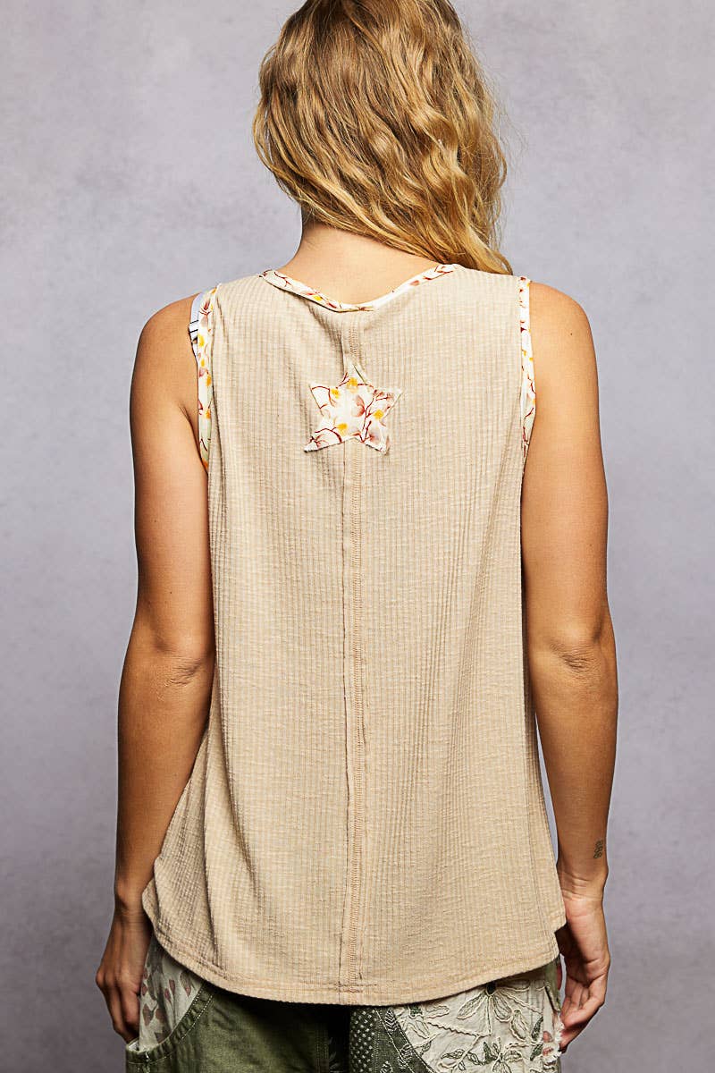 Pol Clothing - Boho Floral Star Patch Rib Sleeveless Top