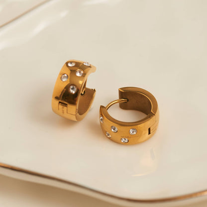 Howard's - Waterproof Earrings Inlay Cubic Zirconia Hoops Gold & Steel