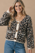 Haptics - Scoop Neck Leopard Gold Buttons Cardigan