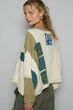 Pol Clothing - Round neck cut and sew patch oversized knit top