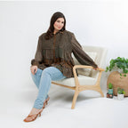 Young Threads - Front-Open Boho Shirt with Quilted Emb & Rayon Tiers