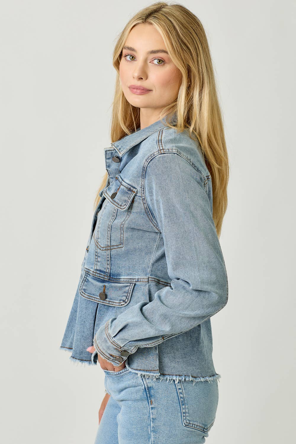 Alex Washed Denim Peplum Jacket