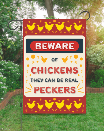 Happy Cow Lawn Decor - "Beware of the Chickens" Garden Flag #G1143-1