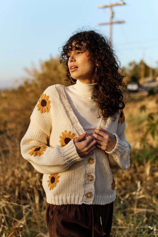 Mello. - Sunflower Embroidered V Neck Cardigan