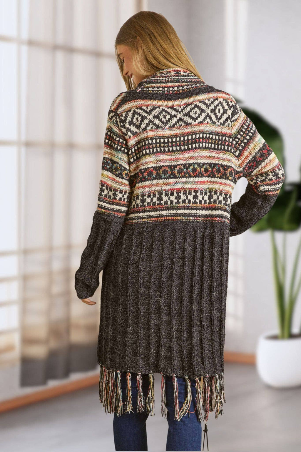 Maya PLUS FRINGE HEM AZTEC CARDIGAN