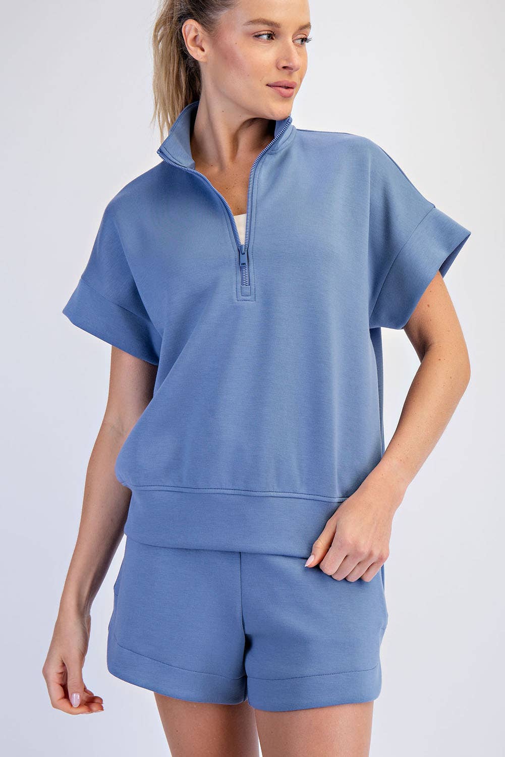 Rae Mode - MODAL SCUBA QUARTER ZIP SHORT SLEEVE TOP