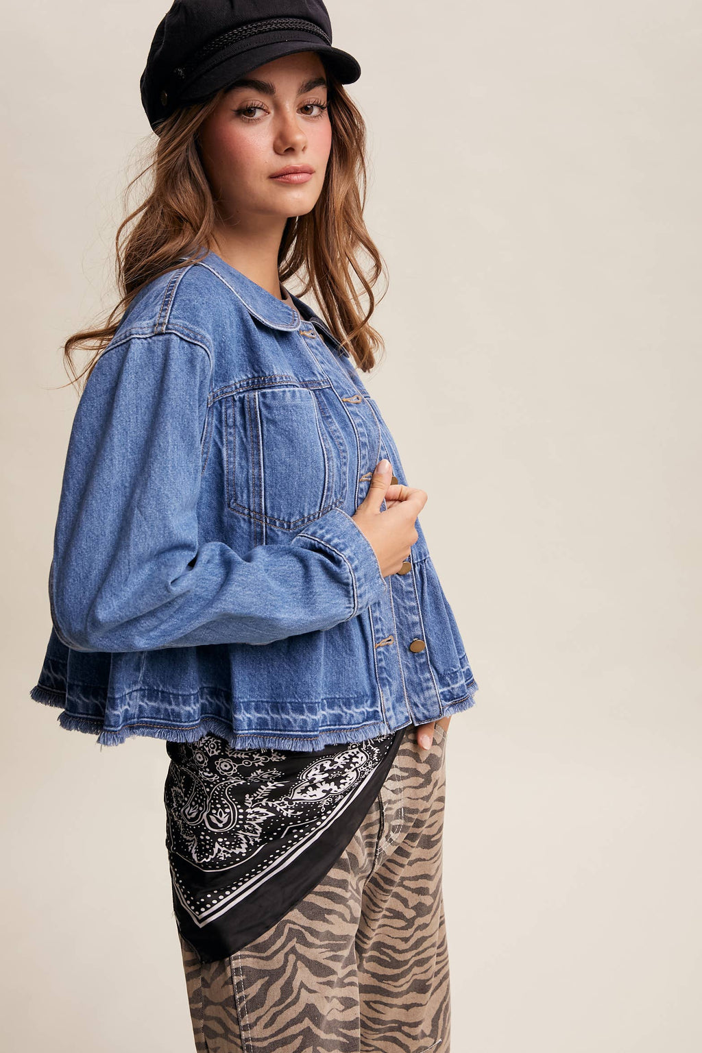Listicle - Peplum Hem Denim Jacket