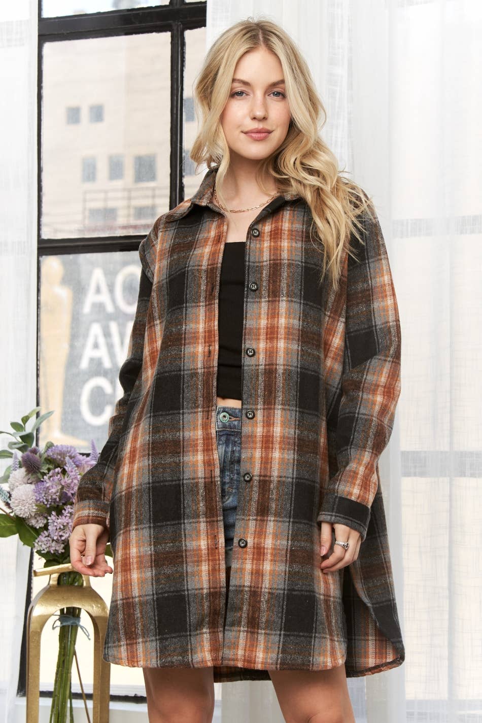 BUTTON DOWN FLANNEL SHACKET