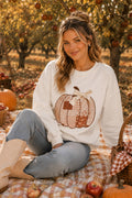Main Strip - Patchwork Pumpkin Bow Graphic Sweatshirt
