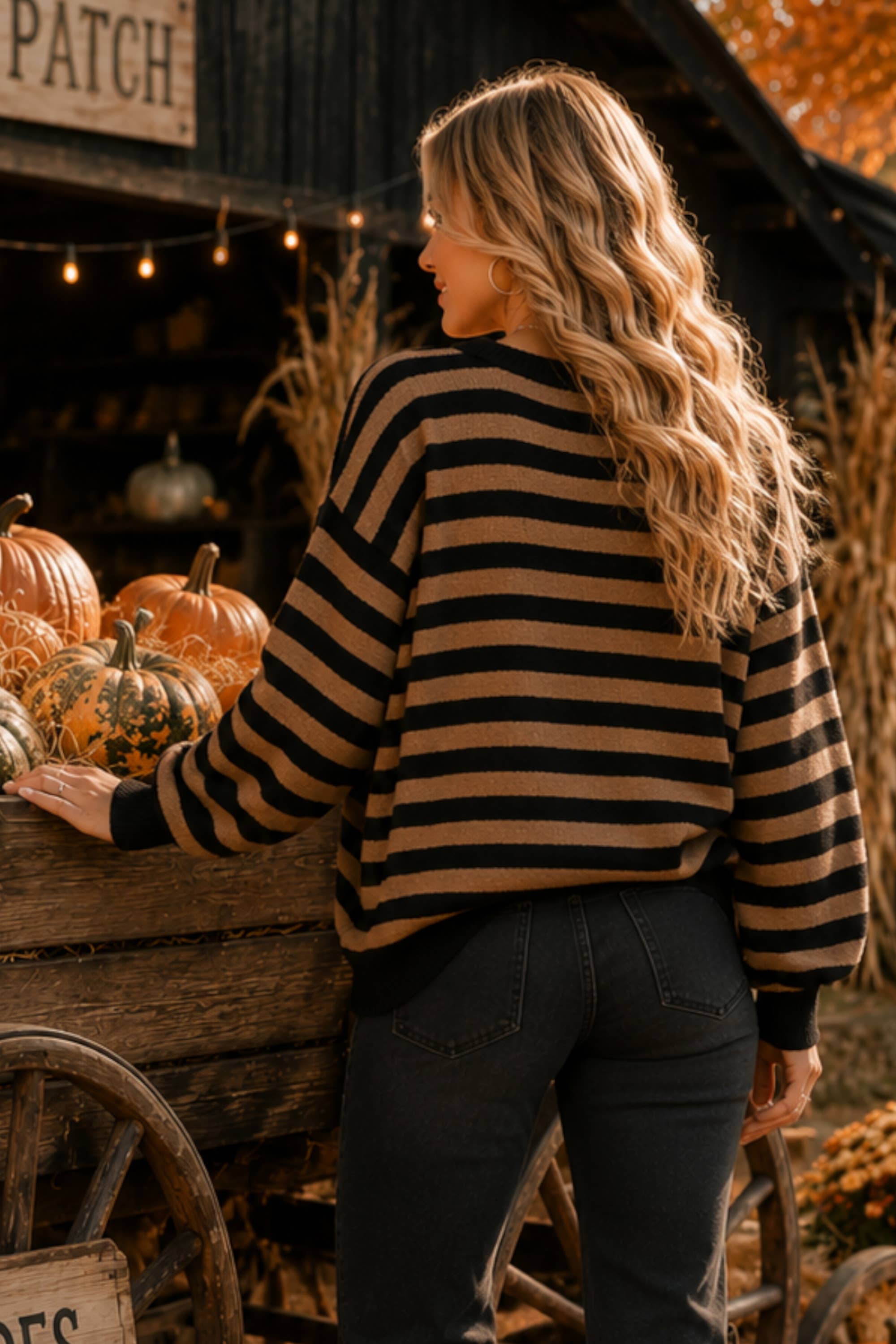 Main Strip - Pumpkin Script Striped Knit Sweater