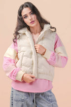 Bermie Mock Neck Casual Zigzag Quilted Puffer Vest