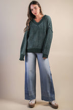 Oversized Two Tone Knit Casual Sweater Top